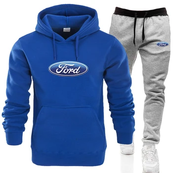 2020 2 Stykker Sæt Træningsdragt Mænd Hooded Sweatshirt+bukser Pullover FORD logo Print Hoodie med sportstøj, der Passer Casual Mænds Tøj