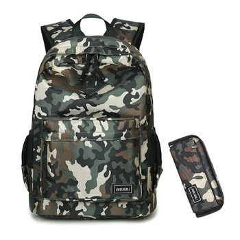 2 stk/sæt kids skoletasker army grøn camouflage rygsæk Teens rejse skoletasker rygsæk studerende pen taske laptop taske Mochila