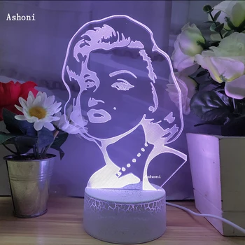 Marilyn Monroe 3D LED-Lys Bruser bordlampe Dekoration Gave USB-7 Farver Skift Lava Lampe Børn for Lady Gave