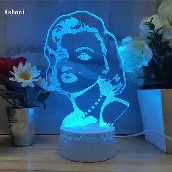 Marilyn Monroe 3D LED-Lys Bruser bordlampe Dekoration Gave USB-7 Farver Skift Lava Lampe Børn for Lady Gave