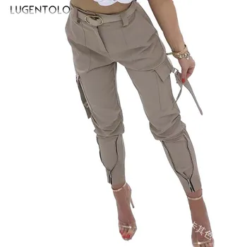 Lugentolo Kvinder Casual Bukser Solid Ankel Stribede Bukser Stor Lomme Slim Simple Mode Kvindelige Lang Blyant Bukser Plus Størrelse 5XL