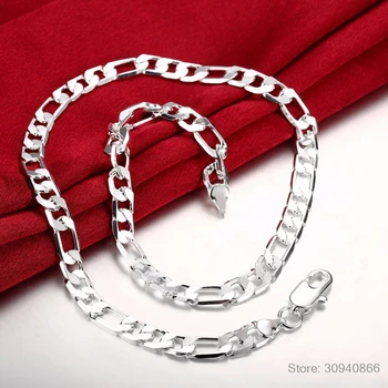 925 Sterling Sølv 6mm/8mm Kæde Sidelæns Halskæde Mand Kvinde Senior Luksus Smykker Statement Halskæde Colar de Prata