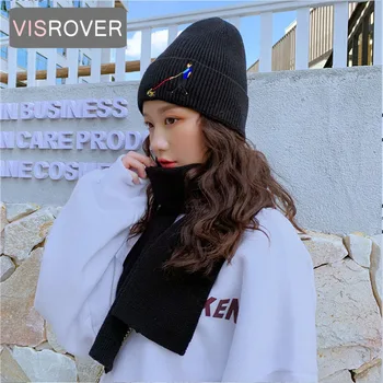 VISROVER 4 colorways et sæt unisex solid acryl vinter hat og tørklæde for kvinde et sæt akryl unisex Varme motorhjelm forfang