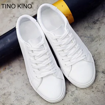 TINO KINO Nye Kvinder Fladskærms snøre Efteråret Sneaker Hvid Vulkaniseret Damer PU Læder Solid Sko Kvindelige Mode Casual Fodtøj