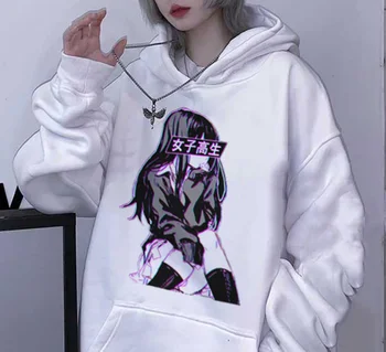 Hoodie Japansk Anime Schoolgirl Glitch Trist Æstetiske Kvinders Sweatshirt Harajuku Streetwear Pullover Hoodie Gotisk Tøj Top