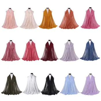 70x175cm Kvinder, Muslimske Hijab Pom Pom Blomstret Chiffon Tørklæde Lang Sjal Wrap Solid Farve Islamiske Tørklæde Solcreme Headwrap