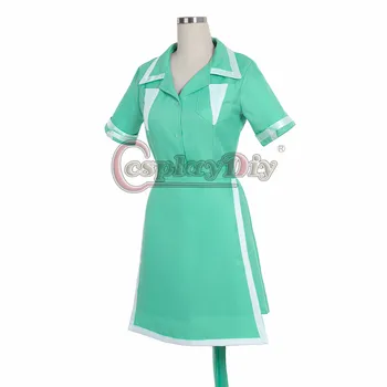 Cosplaydiy Twin Peaks Cosplay Shelly Johnson Kostume Kjoler Kvinder servitrice Grønne pige Stuepige kjole Halloween Custom Made