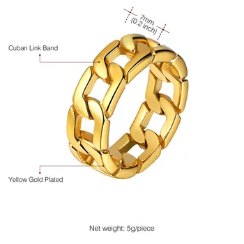 Kpop Rustfrit Stål Cubanske Kæde Ring, Guld/Sølv/Sort Farve Mænd Smykker Engagement Vielsesring til Mænd Størrelsen 7-12 GR977