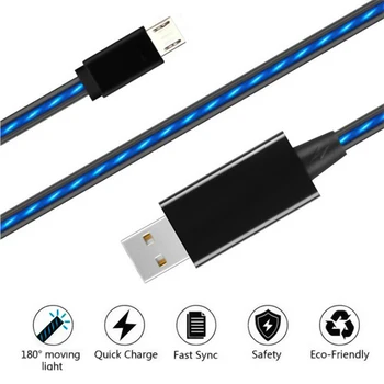 LED-Lys, der Strømmer USB Kabel-Oplader Til Samsung S10 S9 Xiaomi 10 Lysende Micro USB Type C Kabel-Mobiltelefon-Oplader USBC Ledning