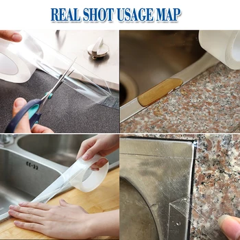 Køkkenvask Vandtæt Meldug Nano Magic tape Gennemsigtige Tape Badeværelse Toilet Revne Strimler selvklæbende Swimmingpool vandlås