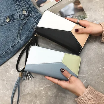 Lang tegnebog design-wallet kvinders mode kvast patchwork lang tegnebog damer card wallet taske håndtaske kort-pakke W