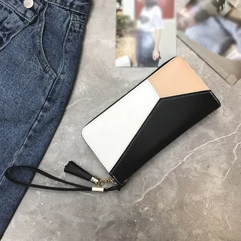 Lang tegnebog design-wallet kvinders mode kvast patchwork lang tegnebog damer card wallet taske håndtaske kort-pakke W