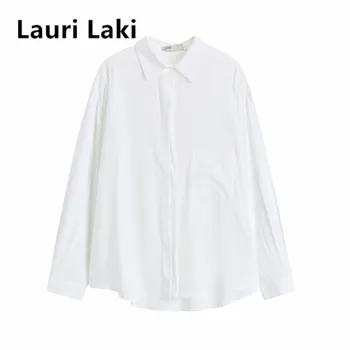 Lauri Laki Hvid Bluse Kvinder Bomuld Formelle Kontor Slid Shirts Mujer Plus Size Efterår Forår Toppe 2021 Elegant Bluse Retro