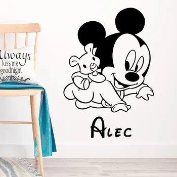 Disney Personlig Baby Navn Tegnefilm Mickey Mouse Vinyl Væg Sticker Lokalet, Decal Børn Dreng Soveværelse Dekoration