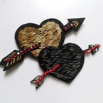 2 stk/sæt hjerte med sværd beaded patches til tøj pailletter Rhinsten pynt parche DIY håndlavet tøj tilbehør