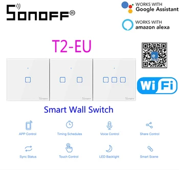 SONOFF T2 EU Wifi Smart Switch 1/2/3 Bande Væggen Kontakt OS Skifte 433 RF-Fjernbetjening TX-Serien Arbejder Med Alexa, Google Assistent
