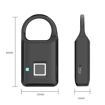 P50 Vandtæt USB-Opladning, Fingeraftryk Lås Smart Hængelås dørlås 0,1 sek Låse Bærbare Anti-tyveri Fingeraftryk Lås