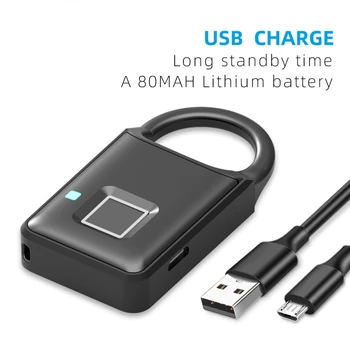 P50 Vandtæt USB-Opladning, Fingeraftryk Lås Smart Hængelås dørlås 0,1 sek Låse Bærbare Anti-tyveri Fingeraftryk Lås