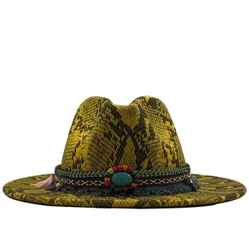 Helt ny Blød Uld Filt Hatte Floppy Wide Brim Fedora Til Kvinder, mænd Snake skin Jazz Cap Dame Vinter Panama Hat
