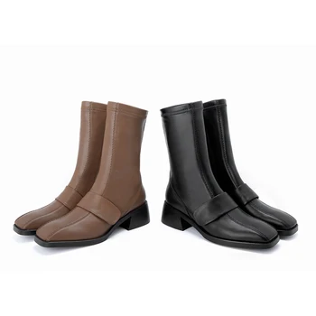 MORAZORA 2020 Nyt Mærke i ægte læder ankel støvler med hæle firkantet tå sko kvinde vinteren sort brun kvinder støvler