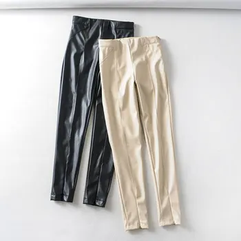 Kvindelige Hvid Sexet Stram PU Læder Bukser med Elastik og Lynlås, Kvindelige Efteråret og Vinteren Blyant Bukser Streetwear Kvinder