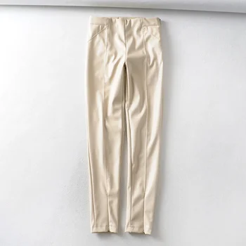 Kvindelige Hvid Sexet Stram PU Læder Bukser med Elastik og Lynlås, Kvindelige Efteråret og Vinteren Blyant Bukser Streetwear Kvinder