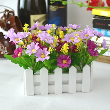 Bryllup Indretning Kunstig Blomst Falske Daisy i Hvidt Stakit Pot Pack Louis Simulering Kunstige Blomster Have Små Anlæg