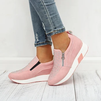 Sneakers 2020 High Kvinder Sko Sort Hvid Pink Til Udendørs Sports Nye Rhinestone Kvindelige Sneaker-platform
