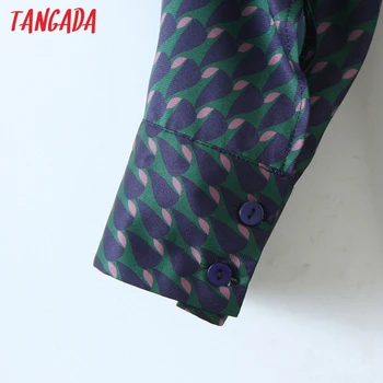 Tangada Kvinder Vintage Geometri Print-Shirt med Lange Ærmer Foråret Smarte Kvindelige Casual Løs Skjorte SL296