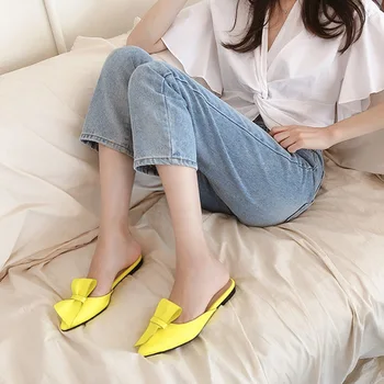 Spids flad bue tøfler kvinder om sommeren slid Baotou halvdelen tøfler 2019 nye mode dovne sandaler til kvinder sko