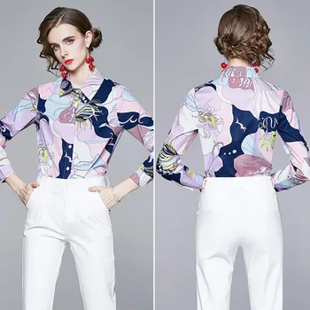 Designer Bane Shirts 2020 Efterår Og Vinter Kvinder Mode Casual Løs I Stor Størrelse Skjorte Bluse Kontor Dame Elegant Slank Toppe