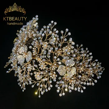 Nye Luksus Krystal Sølv/Guld Krone Tiara Større Skræddersyede Rhinestones Royal Queen Prinsesse Festspil Part Crown Brudepiger