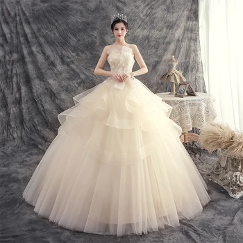 Luksus Bryllup Kjoler Til Brudens 2020 Ny Hvid/Champagne Lace Up Wedding Dress Plus Size Kjole Af Dine Drømme Bold Kjoler
