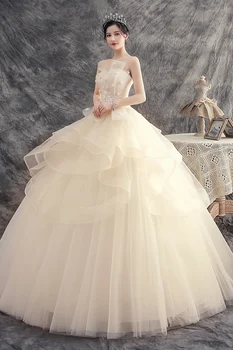 Luksus Bryllup Kjoler Til Brudens 2020 Ny Hvid/Champagne Lace Up Wedding Dress Plus Size Kjole Af Dine Drømme Bold Kjoler