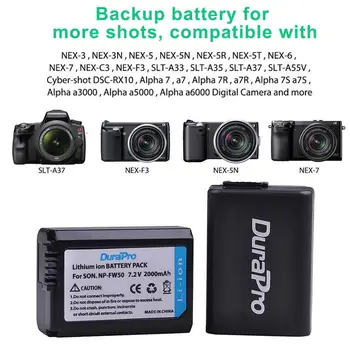 2x 2000mAh NP-FW50 NP-FW50, Li-ion Batteri Oplader Sæt Erstatning For Sony A6000 NEX-7 NEX-5N NEX-F3 NEX-5C-Alpha-7R II Kamera