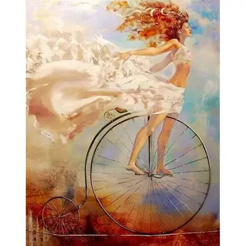 Rammen Cykling Pige DIY-Maleri Af Numre Figur Håndmalet oliemaleri på Lærred Farvning Wall Decor