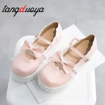 Japansk søde lolita sko pink hvid rød sort sløjfe Harajuku hæle kvinder, søde sko koreanske kvinder sko runde hoved kawaii sko