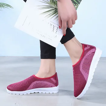 Kvinder Mesh Flade sko patchwork slip-on Bomuld Casual sko til kvinde Gå Stribe Sneakers, Loafers Bløde Sko zapato