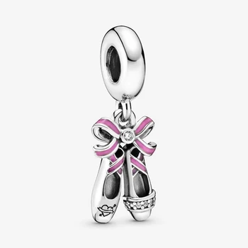 Nye 925 Sterling Sølv Vedhæng, Perler Pink Ballerina Sko Hængende Charme Passer Oprindelige Pan Armbånd Til Kvinder DIY Smykker at Gøre