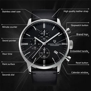 2020 PAGANI DESIGN-Mænd Mode afslappet Ur Vandtæt Enkle Læder Chronograph Quartz Ure komplet kalender reloj hombre
