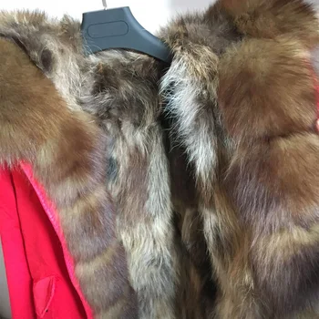 MaoMaoKong Ægte, naturlig ræv pels krave naturlige Vaskebjørn pels foret vinterjakke i Lang hætte, Varm kvinder Parkacoats