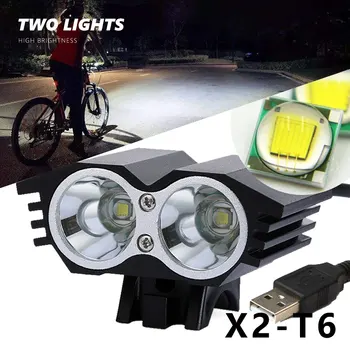 Cykel Lommelygte For Cykel Lys Foran 2 LED T6 USB-Cykling Forlygte Aluminium Alloy MTB Fakkel Vandtæt Bycycle Flash Lampe