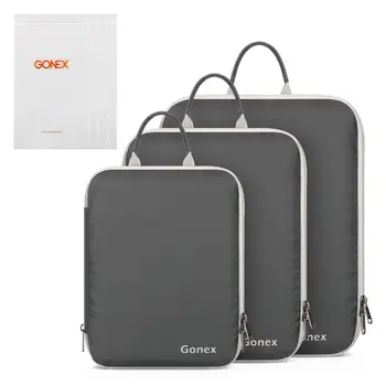 Gonex 3packs Blød Dobbelt Sidet Kompression Emballage Terninger Sæt med 4 Genanvendelige Poser, Tasker Bagage-Organizer Rejse opbevaringspose