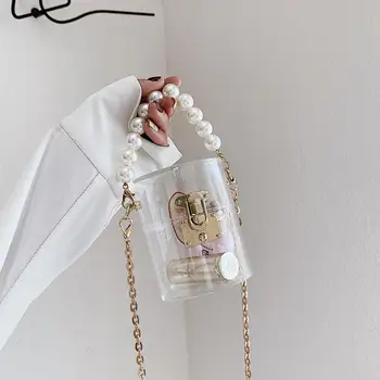 Transparent Mini Pearl Tote taske 2020 Sommeren New Høj kvalitet PVC Kvinders Designer Håndtaske Kæde Skulder Messenger Taske Punge