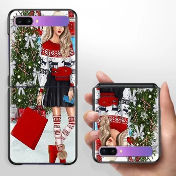 Fashion Girl juletræ PC taske Til Samsung Galaxy Z-Flip 5G Sort Hård Plast Telefon Coque Folde Og Opdeling Shell