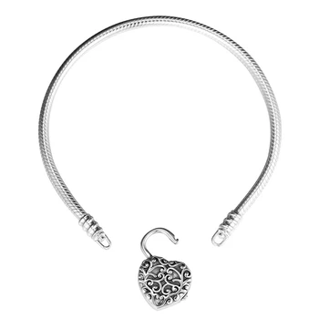 925 Sterling Sølv Regal Hjertet Hængelås Lås Slange Kæde Armbånd Mode, DIY Smykker Argent S925 Armbånd til Kvinder