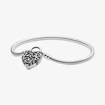 925 Sterling Sølv Regal Hjertet Hængelås Lås Slange Kæde Armbånd Mode, DIY Smykker Argent S925 Armbånd til Kvinder