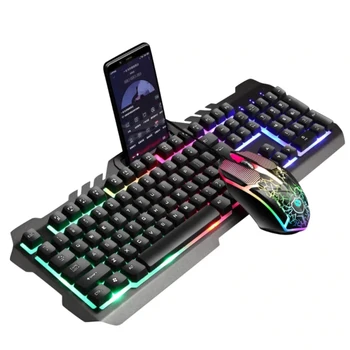 Gaming Tastatur Baggrundslys Kabel USB Mekanisk Føler Gamer RGB-Tastatur 104Keys Til Tablet Desktop Computer Med en telefonholder