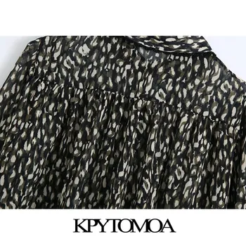KPYTOMOA Kvinder 2020 Mode Med blondekant Semi-sheer dyreprint Bluser Vintage-Lange Ærmer-Knap-op Kvindelige Skjorter Smarte Toppe