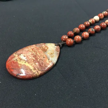 Sten Beaded Kvinder, Vedhæng Lang Halskæde 85 cm Naturlige 8 mm Perler Farverige Steg Quartzs Red Jaspers Sort Agater